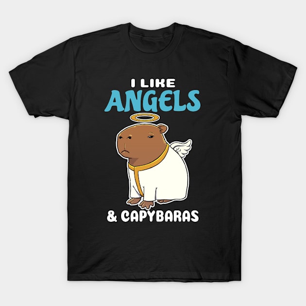 I Like Angels and Capybaras Cartoon T-Shirt by capydays